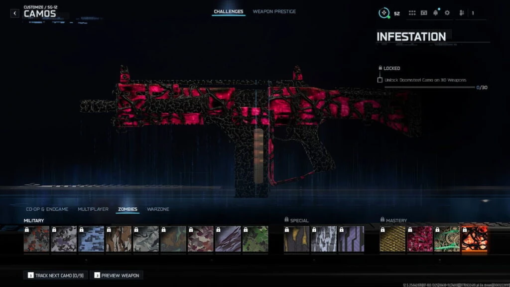 Desafíos de camuflajes de Zombies para la SG-12 en Black Ops 7