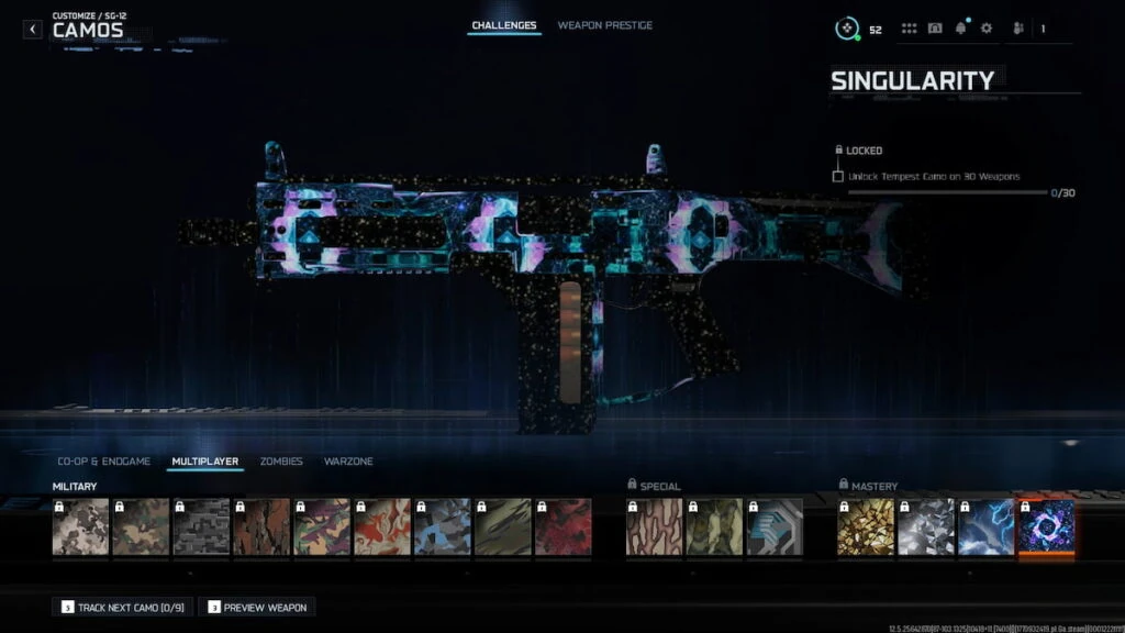 Desafíos de camuflajes de Multijugador para la SG-12 en Black Ops 7