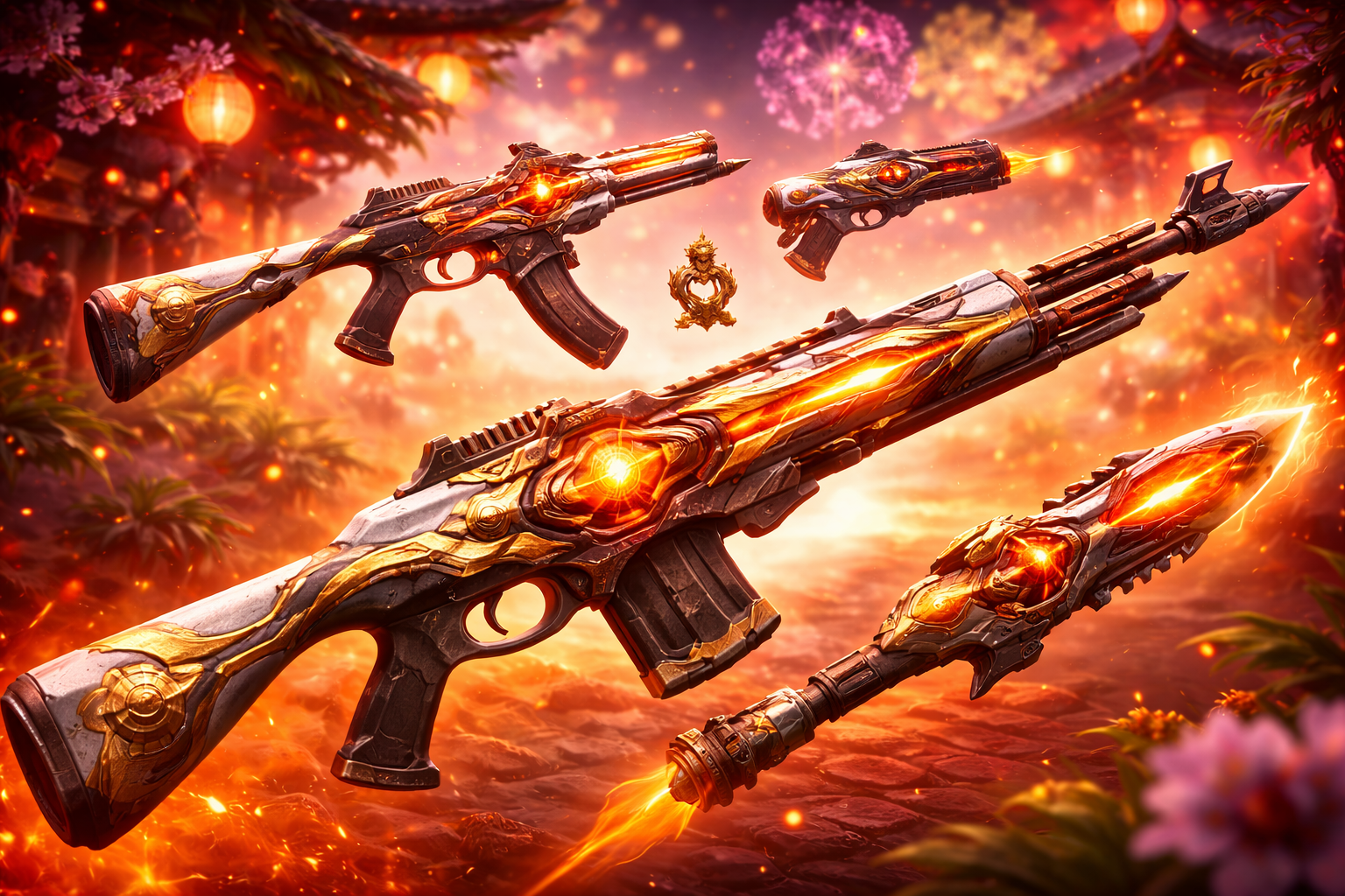 Skins Solarstride de VALORANT con armas en llamas y detalles del Año del Caballo