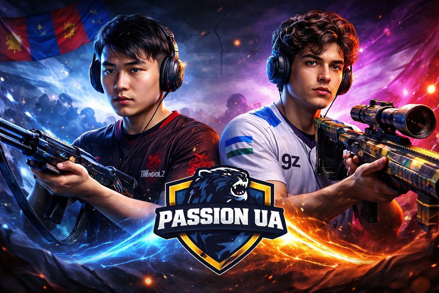 Senzu y try en un arte estilo esports de CS2, anunciando su llegada a Passion UA como rifler y AWPer