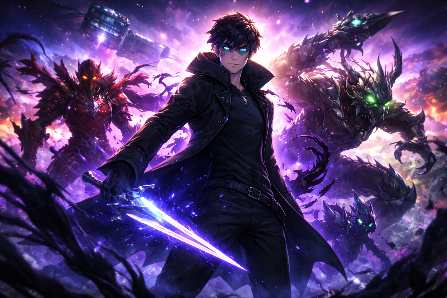 Sung Jinwoo con su aura oscura y su ejército de sombras en un crossover con Fortnite