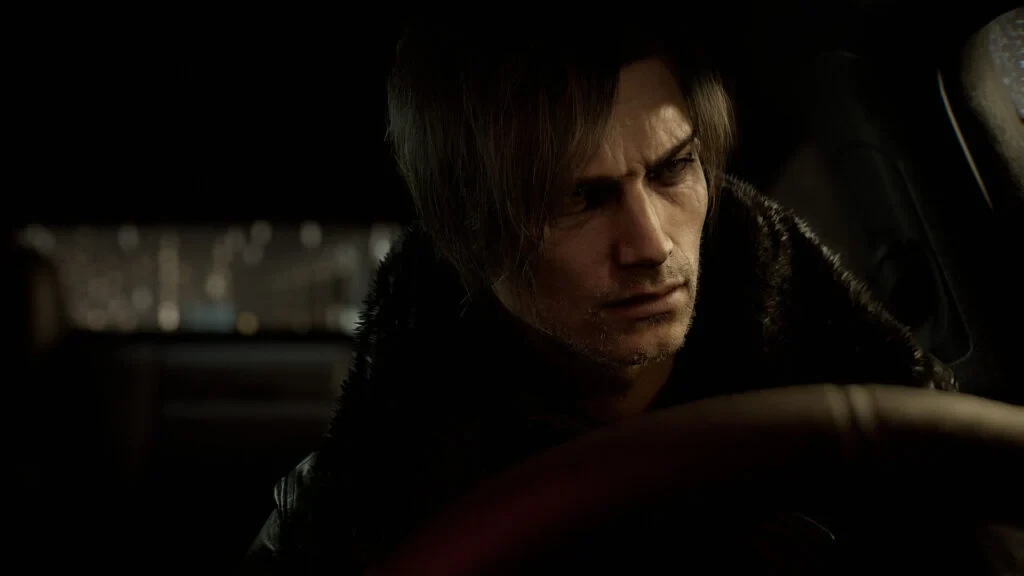 Leon Kennedy sentado en su auto en Resident Evil 9