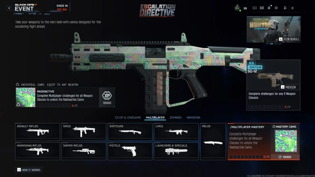 Camo Radioactive del evento Escalation Directive en BO7