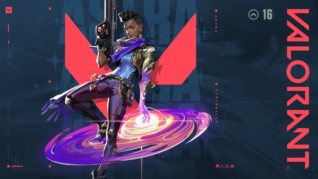 Arte promocional del agente Astra en VALORANT.