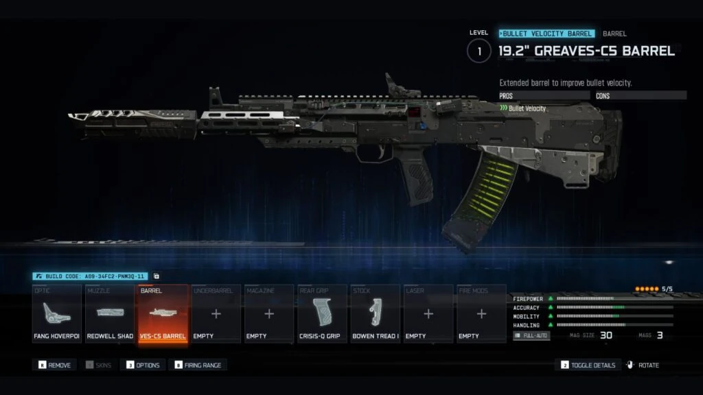 Mejor loadout de Voyak KT-3 en Black Ops 7 mostrando los accesorios de la build