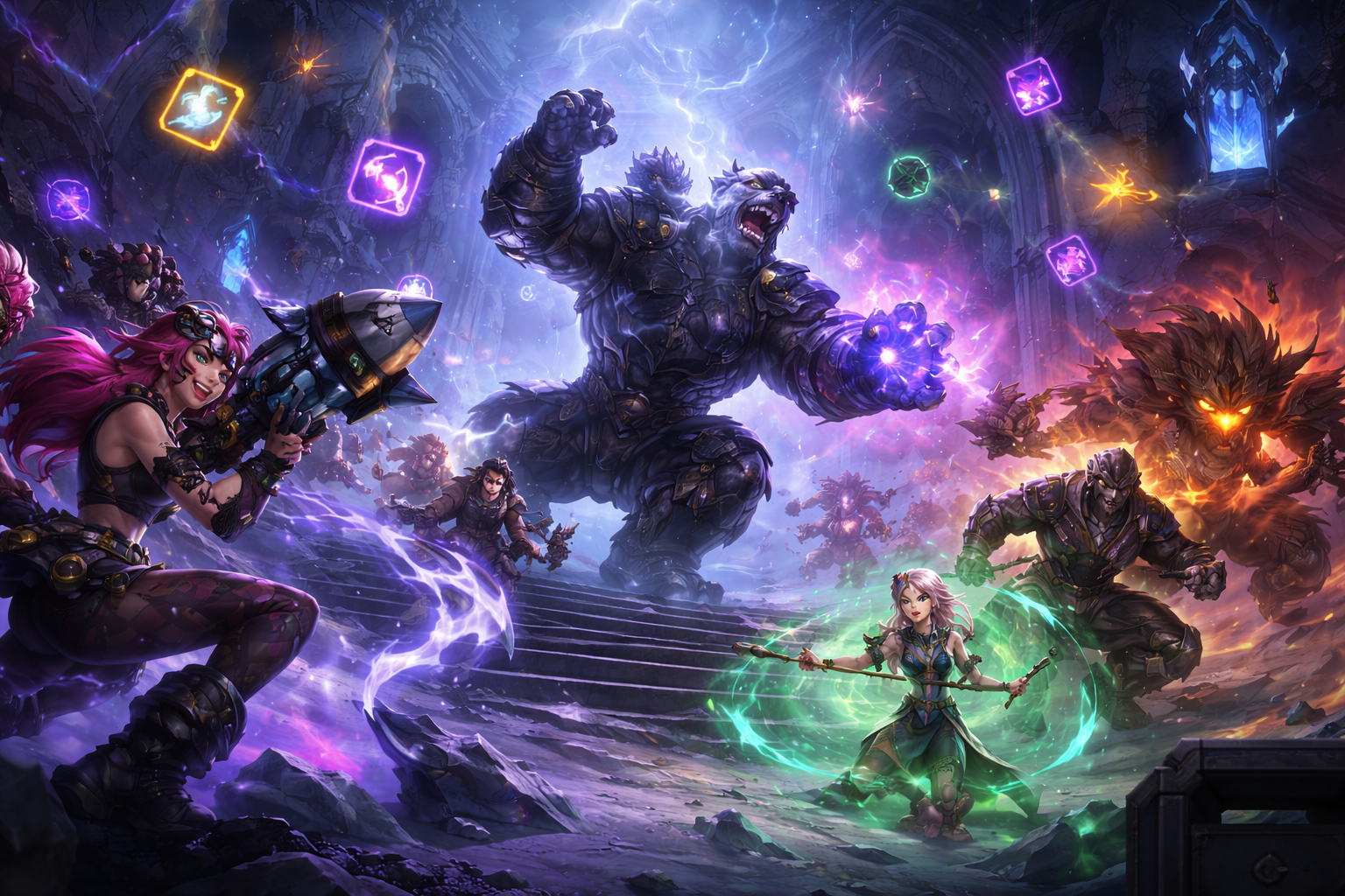 Campeones desatados en una batalla caótica de ARAM Mayhem en League of Legends