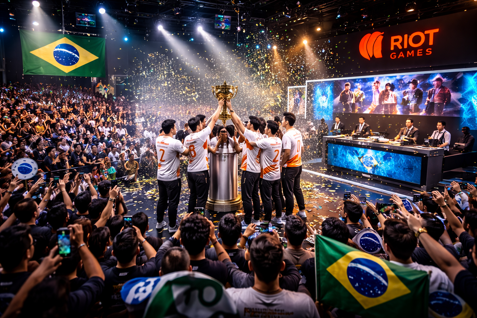Escenario competitivo de League of Legends en Brasil durante un evento internacional marcado por la polémica del venue