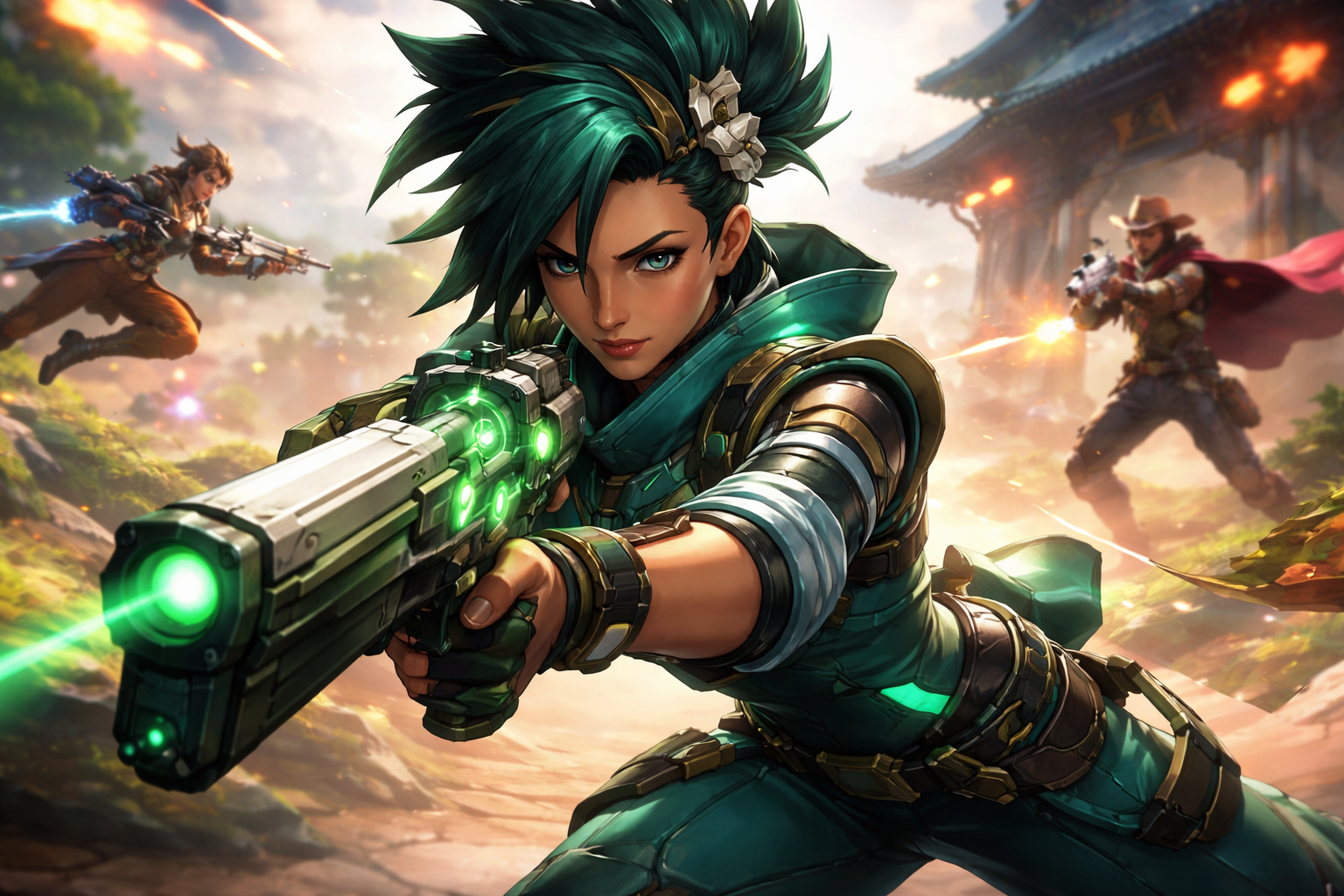 Anran apuntando en pleno combate en Overwatch, con una escena intensa pensada para destacar una mira precisa y clara