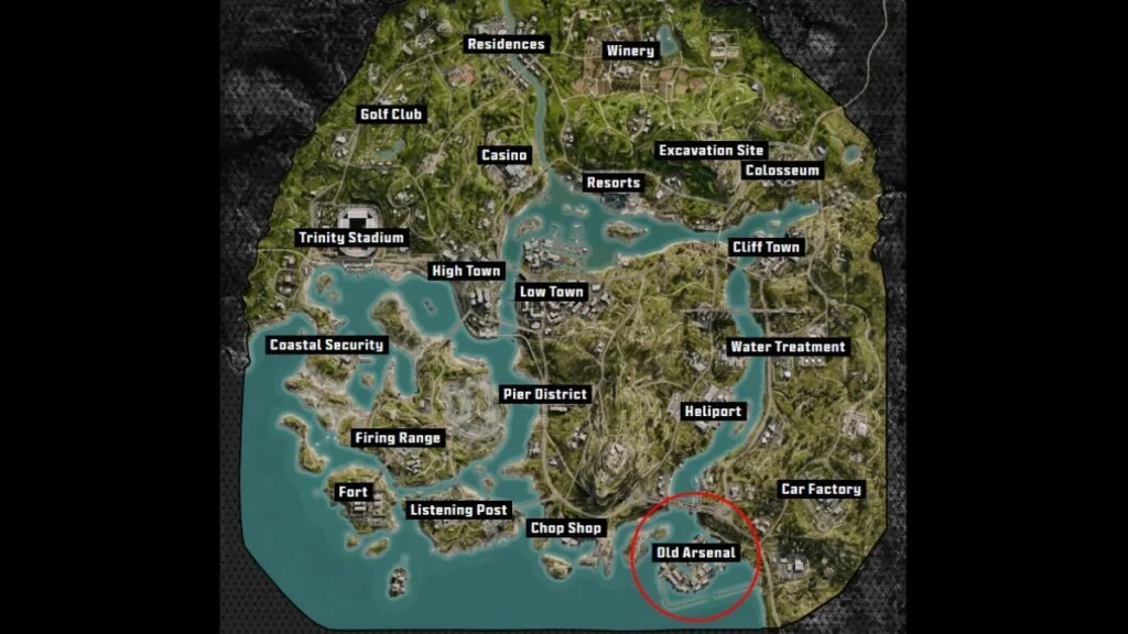 POI Old Arsenal en el mapa Avalon en Black Ops Royale