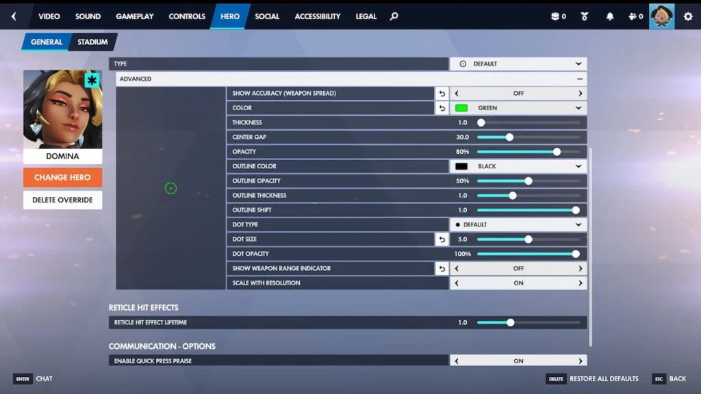 Configuración de mira de Domina en Overwatch