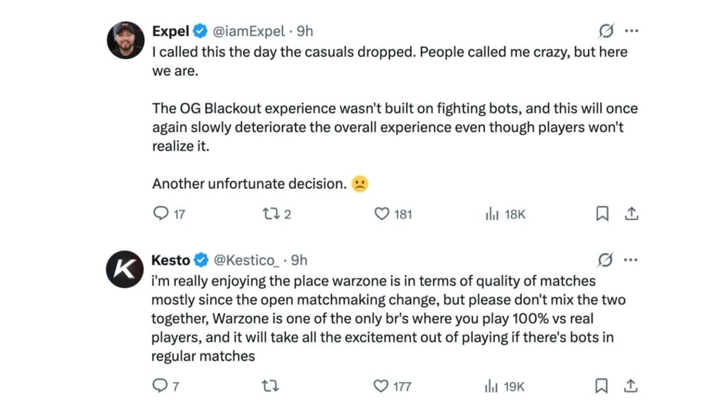 Los creadores de contenido de Warzone Expel y Kesto reaccionan a la posibilidad de Black Ops Royale Casual con bots