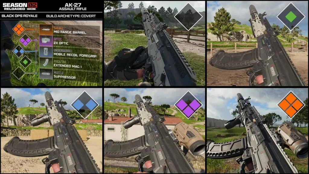 Ejemplo de rareza de arma en Warzone Black Ops Royale mostrando la AK-27