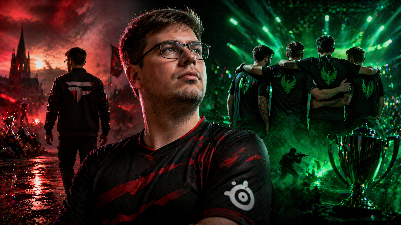 karrigan en una imagen de Counter-Strike con vibra de cambio de equipo, tensión competitiva y ambiente de superteam