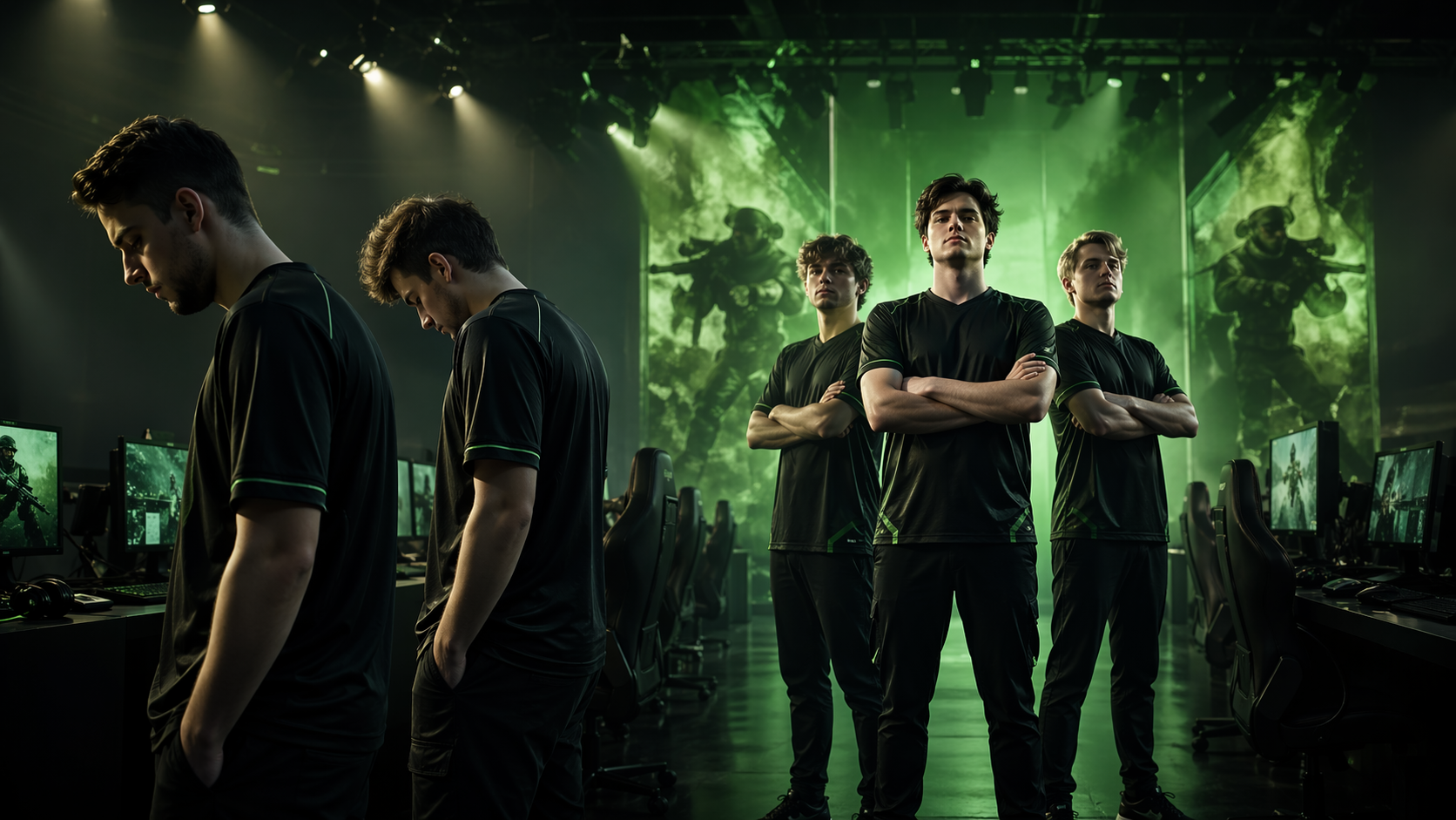 Jugadores de Counter-Strike 2 en una escena de e-sports con cambios de roster en BC.Game