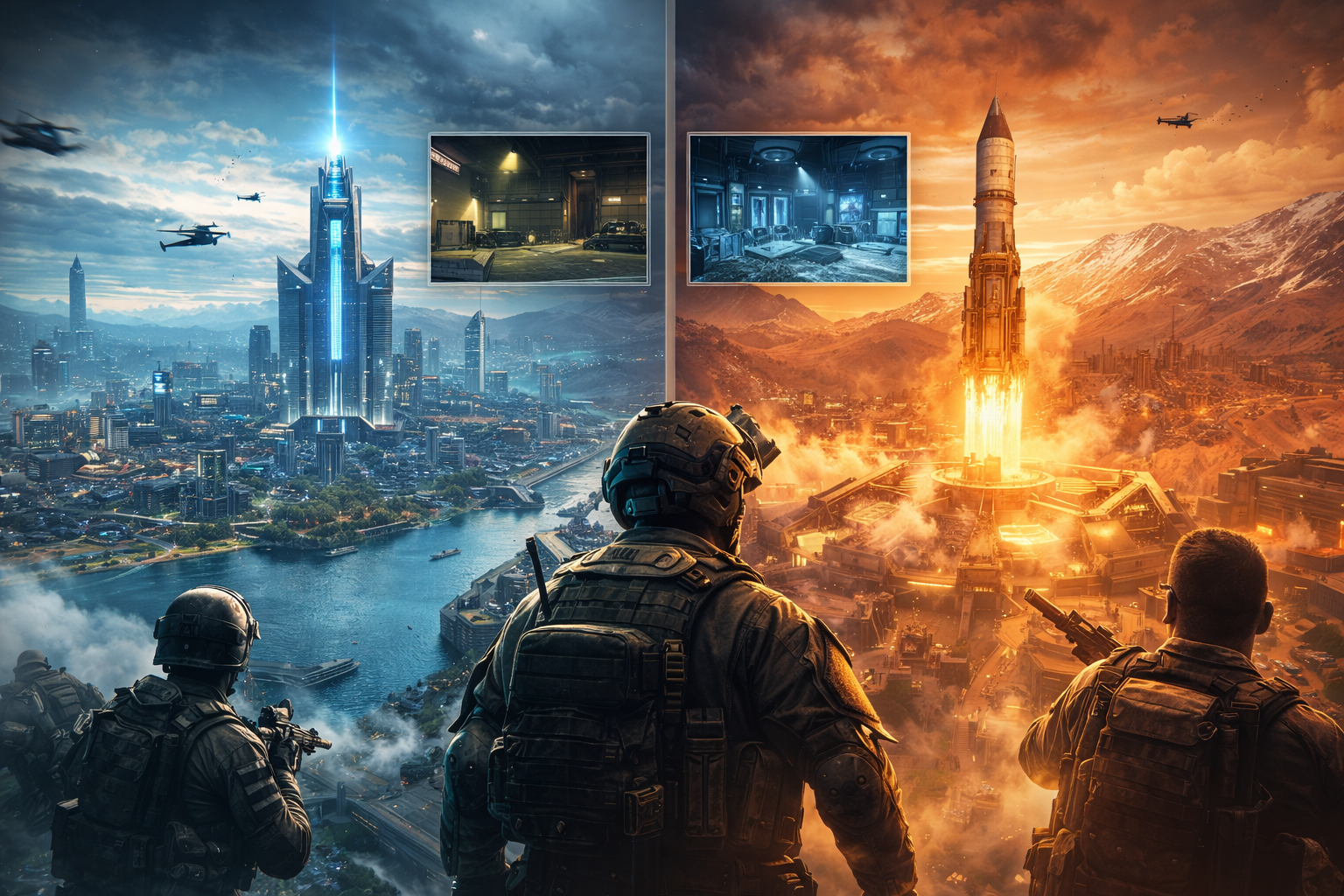 Operadores mirando Avalon y Verdansk en una imagen de Warzone, con ambiente de combate, nuevo Gulag y acción a full