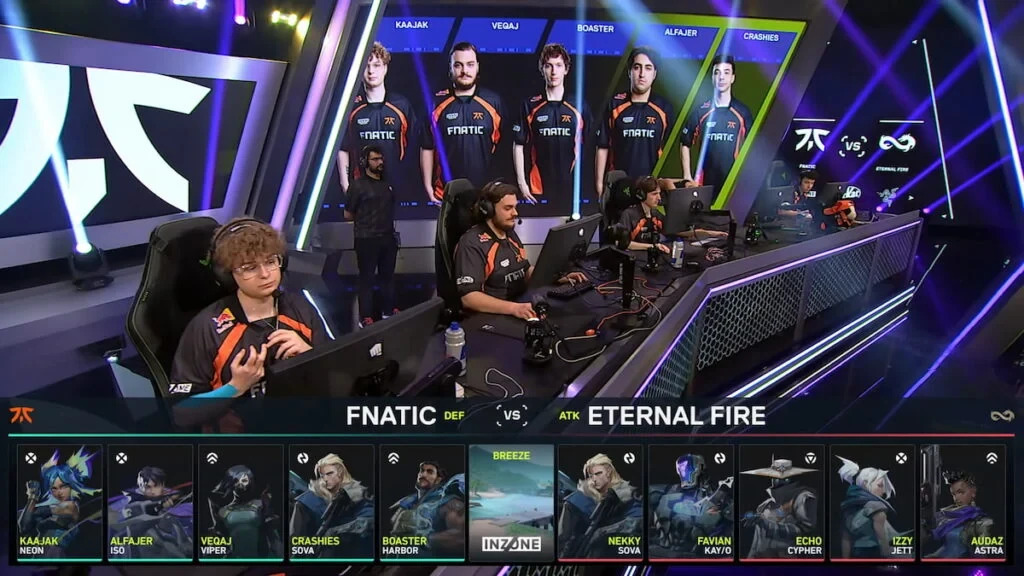 Selección de agentes en el Fnatic vs Eternal Fire